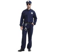 Rrongwn Costume de policier pour homme pour Halloween ou carnaval, costume de policier, bleu, L