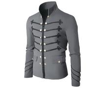 Rrongwn Costume d'Halloween pour homme, manteau steampunk, Hussar Napoléon, Drumers militaires, parade, veste médiévale, veste victorienne, uniforme gothique, frack, pirate, vampire, cosplay, gris,