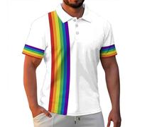 Rrongwn Gay Pride LGBT Polo à manches courtes pour homme Motif drapeau arc-en-ciel Évacuation de l'humidité Mode T-shirt pour homme Chemise hawaïenne Chemise de surf Plage T-shirt, Blanc., M