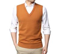 Rrongwn Gilet sans manches classique pour homme - Gilet de golf en laine - Sans manches - Pull classique - Couleur unie - Tricot fin - Pull de travail, jaune, M