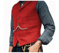Rrongwn Gilet traditionnel pour homme - Avec col montant - En velours - Pantalon en cuir - Sans manches - Vintage, rouge, XXL