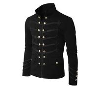 Rrongwn Hussar Napoléon Manteau steampunk pour homme - Veste de batteur militaire - Veste médiévale - Veste victorienne - Uniforme gothique - Frack pirate vampire - Cosplay - Costume d'Halloween, Noir