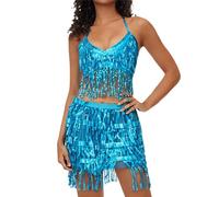Rrongwn Jupes à paillettes et haut sans manches pour femme - Chaîne de taille pour danse du ventre - Costume de samba - Costume de carnaval sexy - Jupe à paillettes - Jupe de loisirs pour carnaval