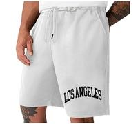 Rrongwn Los Angels Short de sport pour homme - Grande taille - Avec poches - Coupe droite - Pantalon de survêtement - Bermuda - Short de sport - Short de loisirs, Blanc., M