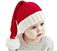 Rrongwn Lot de 2 chapeaux de Noël pour mère et bébé - Laine tricotée - Bonnet de Noël chaud - Bonnet rouge Père Noël - Bonnet de Père Noël - Crochet - Bonnet de fête - Bonnet d'hiver épais, rouge2,