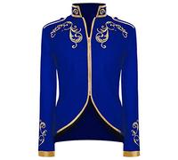 Rrongwn Prince de la cour pour homme - Brodé - Uniforme victorien doré - Manches longues - Col montant - Steampunk gothique - Blazer - Uniforme de justice - Cosplay - Costume médiéval