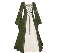 Rrongwn Robe gothique à manches longues pour femme - Robe médiévale Renaissance rétro Viking - Robe de soirée vintage historique - Costume baggy - Costume de carnaval, vert, M