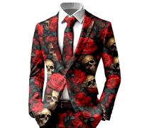 Rrongwn Sakko Veste de costume sportive pour homme avec impression squelette Coupe droite Blazer Veste de loisirs Coupe droite Veste classique Smoking Costume d'Halloween, 03 noir., L