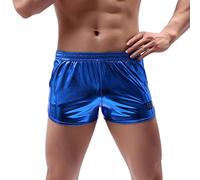 Rrongwn Short en métal brillant pour homme - Short de fête doré et argenté - Effet mer sur un seul côté - Short de bar métallique à paillettes, bleu, L