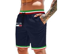 Rrongwn Short Homme Drapeau Italie Short Taille élastique Cordon de serrage Pantalon de natation décontracté Pantalon de plage léger Short de loisirs Hawaïen Short court, Marine, L