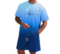 Rrongwn Survêtement d'été Los Angeles 2 pièces pour homme - Dégradé de couleurs - T-shirt et short Y2K - Ensemble 2 pièces - Hip Hop Streetwear - Tenue d'été quotidienne, bleu, XL