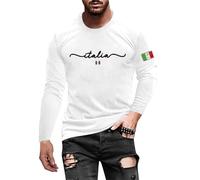 Rrongwn T-shirt à manches longues pour homme - Motif drapeau italien - Coupe ajustée - Confortable - Pull en coton léger - Sweatshirt sportif respirant - T-shirt de sport, Blanc., XL