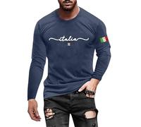 Rrongwn T-shirt à manches longues pour homme - Motif drapeau italien - Coupe ajustée - Confortable - Pull en coton léger - Sweatshirt sportif respirant - T-shirt de sport, Marine, XL