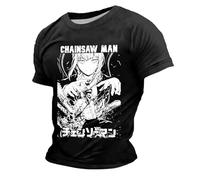 Rrongwn T-shirt Chainsaw-Man pour Homme Makima Impression Mode T-shirt Décontracté à Manches Courtes Anime Coton T-shirts Hip Hop Sport Y2K Vêtement de Rue Léger Tee Top, 03 noir., XL