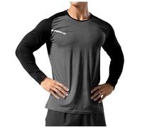 Rrongwn T-shirt de compression à manches longues pour homme - Fonctionnel - T-shirt de sport - T-shirt de course - Stretch - Anti-transpiration - Respirant et à séchage rapide, gris, M