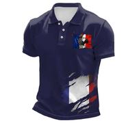Rrongwn T-shirt en coton pour homme - Motif drapeau de la France - T-shirt respirant à manches courtes - Pour les loisirs - Chemise d'été légère, Marine, L