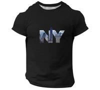 Rrongwn T-shirt surdimensionné pour homme New York Us T-shirt d'extérieur en coton décontracté à manches courtes léger respirant, Noir , L