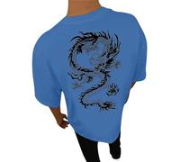 Rrongwn T-shirts pour hommes motif dragon à la mode imprimé manches courtes manches courtes avec imprimé dos T-shirt surdimensionné à manches courtes haut basique d'été en coton T-shirts de sport,