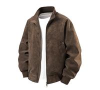 Rrongwn Veste bomber décontractée en cuir véritable pour homme - Confortable - Pour les loisirs - Veste de loisirs - Coupe-vent - Court - Veste de randonnée décontractée, marron, XL