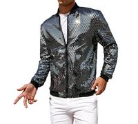 Rrongwn Veste bomber métallique à paillettes pour homme - Pour les loisirs et les affaires - Blazer d'affaires, boîte de nuit, fête, costume de smokings, veste de loisirs, costume de carnaval,