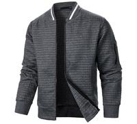 Rrongwn Veste de baseball gaufrée pour homme - Veste de loisirs respirante - Coupe droite - Veste de mi-saison - Veste d'aviateur légère - Coupe-vent, gris, S