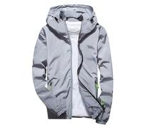 Rrongwn Veste d'extérieur pour homme - Imperméable et respirante - Avec fermeture éclair réfléchissante - Veste de loisirs - Coupe-vent pliable - Manteau de pluie avec capuche - Unisexe, gris, XXXL