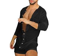 Rrongwn Vêtement de nuit - Combinaison sexy - Pyjama - Combinaison une pièce - Pour homme - Combinaison longue - Onesie - Coupe ajustée - Grenouillère - Pantalon - Vêtement de maison, Noir , XXL