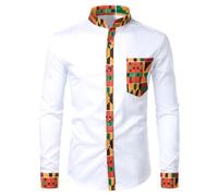 Rrongwn Vêtements africains pour homme Dashiki Chemise africaine Patchwork Sac Afrique Imprimé T-shirt à manches longues Robe Chemises Traditionnelle Mode Manches Longues Dashiki Tops Vêtements pour