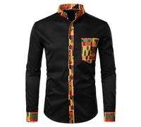 Rrongwn Vêtements africains pour homme Dashiki Chemise africaine Patchwork Sac Afrique Imprimé T-shirt à manches longues Robe Chemises Traditionnelle Mode Manches Longues Dashiki Tops Vêtements pour