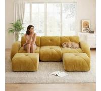 RRrawgff Canapé d'angle Convertible Moderne avec Pouf, canapé modulaire en Tissu Chenille en Forme de U, canapé compressé 2 à 4 Places pour Salon, Assise Extra Profonde, Aucun Assemblage requis