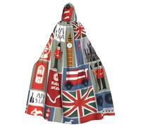 RRSZCC Cape de sorcière à capuche avec symboles de l'Angleterre pour Halloween, robe de reine et roi, costume médiéval de la Renaissance, cape de cosplay