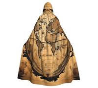 RRSZCC Cape de sorcière à capuche pour Halloween, motif carte du monde ancienne, robe de reine pour roi, costume de Renaissance et médiévale, costume de costumade