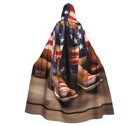 RRSZCC Cape de sorcière avec drapeau américain avec bottes de cowboy pour Halloween, cape à capuche, robe de reine, costume médiéval de la Renaissance, cape de cosplay
