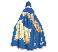 RRSZCC Cape de sorcière imprimée carte de la Grèce Halloween Cape à capuche Queen King Costume Renaissance médiévale Cape Cosplay Costume