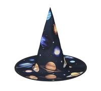 RRSZCC Chapeau de sorcière imprimé planètes, étoiles et système galactique pour Halloween, cosplay, fête, décoration de vacances