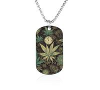 Rrtsmsgh A Puff in Time Collier en acier titane avec pendentif rectangulaire en forme de marijuana pour homme et femme