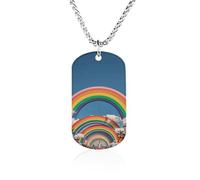 Rrtsmsgh Beautiful World Collier avec pendentif rectangulaire en acier titane arc-en-ciel