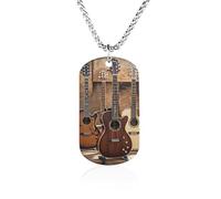 Rrtsmsgh Collection Collier en acier titane avec pendentifs rectangulaires en forme de guitare