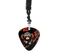 Rrtsmsgh Collier avec pendentif en forme de médiator de guitare singe sur branche rouge pour homme et femme, en acier titane, cadeau pour amateurs de musique, pour guitaristes, musiciens, fans de rock