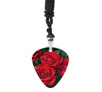 Rrtsmsgh Collier avec pendentif médiator de guitare en acier titane et rose rouge pour homme et femme, cadeau pour les amateurs de musique, pour guitaristes, musiciens, fans de rock