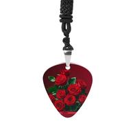 Rrtsmsgh Collier avec pendentif médiator de guitare rouge et roses pour homme et femme en acier titane, cadeau pour amateurs de musique, pour guitaristes, musiciens, fans de rock