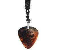 Rrtsmsgh Collier avec pendentif médiator de guitare Wild Wolf in the Fire pour homme et femme, en acier titane, cadeau pour amateurs de musique, pour guitaristes, musiciens, fans de rock