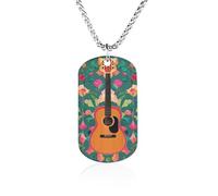 Rrtsmsgh Collier avec pendentif rectangulaire en acier titane et guitare - Cadeau idéal pour homme et femme