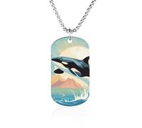 Rrtsmsgh Collier avec pendentif rectangulaire en acier titane Orca in the Sea