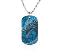 Rrtsmsgh Collier Dragon Cool Blue avec pendentifs rectangulaires en acier titane - Cadeau pour homme et femme
