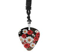 Rrtsmsgh Collier en forme de médiator de guitare en acier titane avec motif fleur rouge et marguerite - Cadeau idéal pour les guitaristes, musiciens, fans de rock