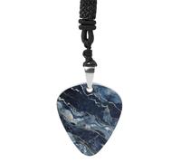 Rrtsmsgh Collier en marbre bleu marine mixte pour homme et femme, pendentif médiator de guitare en acier titane, cadeau pour amateurs de musique, pour guitaristes, musiciens, fans de rock