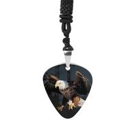 Rrtsmsgh Collier médiator 3D aigle à tête blanche pour homme et femme, pendentif médiator de guitare en acier titane, cadeau pour amateurs de musique, pour guitaristes, musiciens, fans de rock
