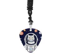 Rrtsmsgh Collier médiator de guitare chat dans l'espace pour homme et femme, pendentif médiator de guitare en acier titane, cadeau pour amateurs de musique, pour guitaristes, musiciens, fans de rock