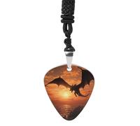 Rrtsmsgh Collier médiator de guitare Sea Sunset Flying Dragon pour homme et femme, pendentif médiator de guitare en acier titane, cadeau pour amateurs de musique, pour guitaristes, musiciens, fans de